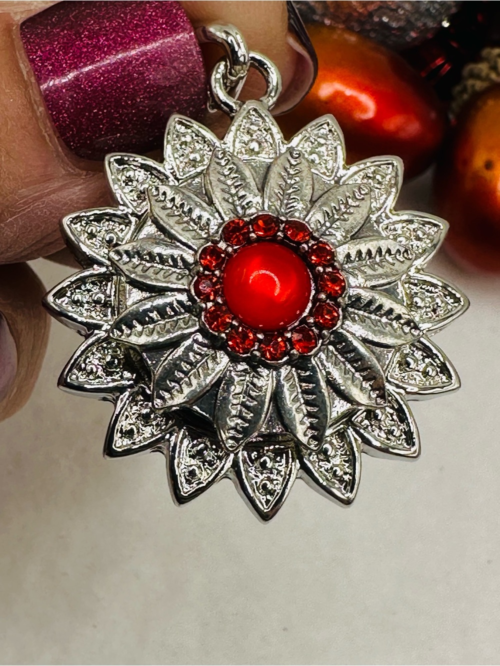 Snap Jewelry Floral Pendant & 18mm Red Sunflower Ginger Snap Button! NWT